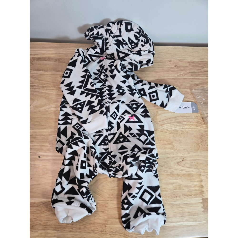 Carters Baby Girls 24M Fleece Hooded Jumpsuit Geometric Tribal 118H622